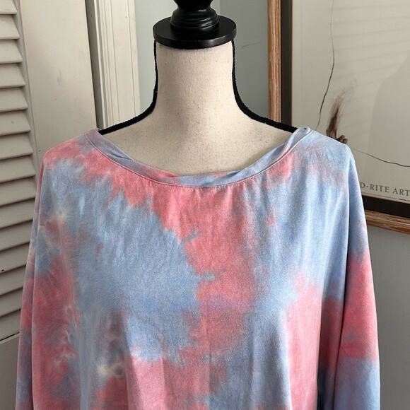 EASEL Womens Tunic Large Blue Pink Tie Die Dolman Sleeve Oversized Boho Chic - Picture 4 of 13